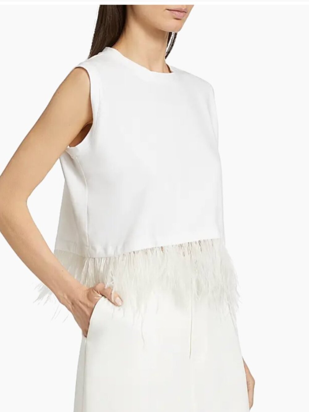 Cinq à Sept Feather-Trimmed Stretch-Cotton Crop T-Shirt - Picture 8 of 10